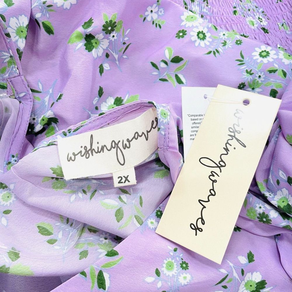NWT Wishing Waves Sz 2XL Lilac Purple floral print Elastic waist beautiful top - Picture 11 of 12